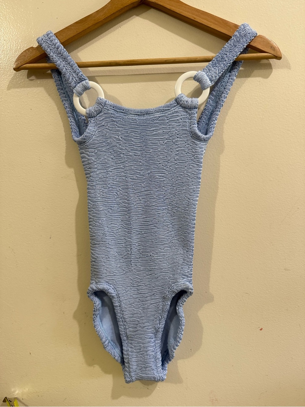 PARA MIDONNATextured Light Blue Women’s One-Piece Swimsuit with Ring Strap Detai